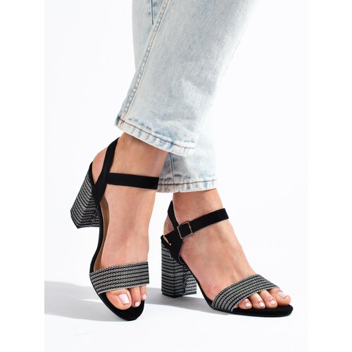 SHELOVET Women&amp;#039;s Black Sandals with Decorative Heel Slike