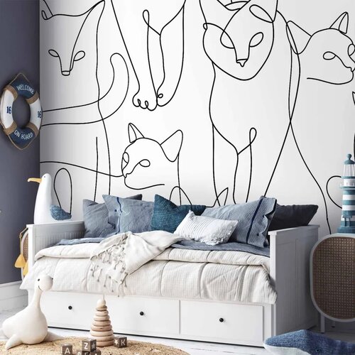  Foto tapeta - Cat lineart - minimalist sketches of black cats on white background 200x140 Vodootporna Cene