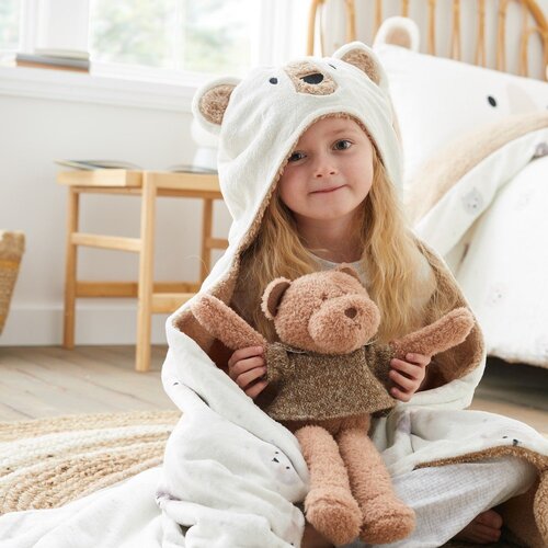 Catherine Lansfield Rjava/kremno bela otro&amp;scaron;ka odeja s kapuco iz mikropli&amp;scaron;a 90x125 cm Cosy Bear &amp;ndash; Slike