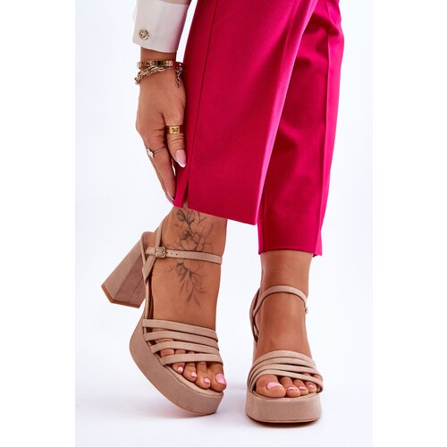 Kesi Women's suede sandals on Verda Beige platform Slike