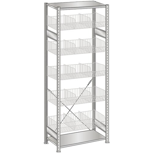SCHULTE Sestavljiv regal s košarami iz žične mreže, pocinkan, ŠxG 1000 x 500 mm, s 5 košarami, osnovni regal, višina 2300 mm Cene
