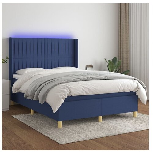 vidaXL Box spring postelja z vzmetnico LED modra 140x190 cm Cene