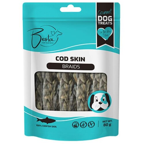 BESTA Poslastica za pse Braids, Koža bakalara, 80 g Slike