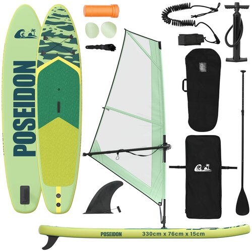  Naduvivi SUP s jedrom POSEIDON 330 x 76 x 15 cm Zelena za Slike