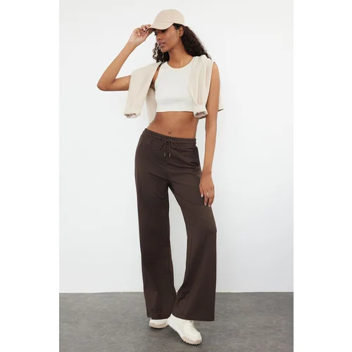 Trendyol Bitter Brown Wide Leg Thin Knitted Sports Sweatpants