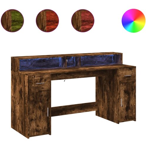 Maison Chic Pisalna miza - pisarniška miza - Računalniška miza z LED lučkami dimljeni hrast 160x55x91 cm inž. les, (21785696) Cene
