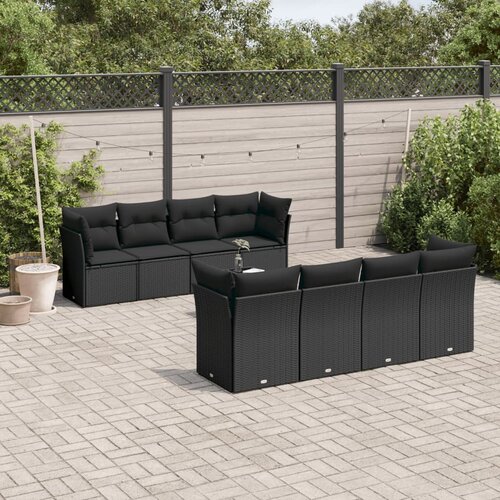  9-dijelni set vrtnih sofa s jastucima crni od poliratana Cijene