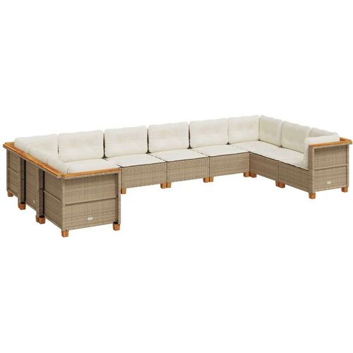 VidaXL 10-dijelni set vrtnih sofa s jastucima bež od poliratana Slike