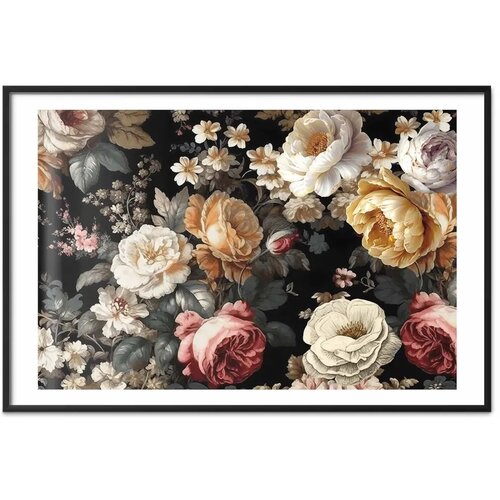  Plakat Colorful Flowers on a Black Background 90x60 Crni okvir s margom Slike