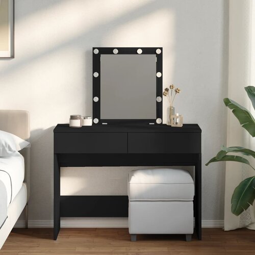 The Living Store Toaletna mizica z LED lučkami črna 100x40x130 cm - Toaletna Mizica, (21671086) Slike