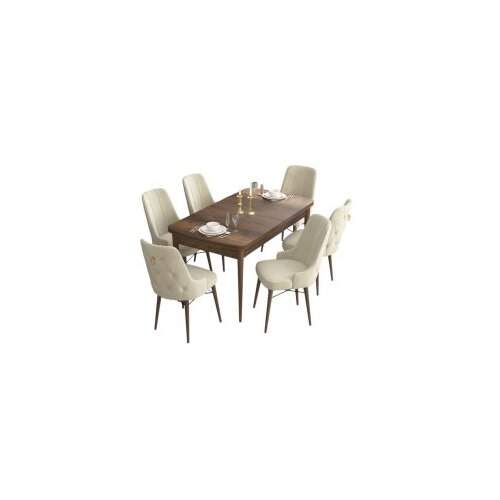 Hanah home are - baroque, cream baroquecream extendable dining table & chairs set (7 pieces) Cene