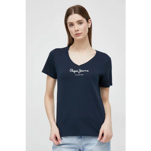 Pepe Jeans Bombažna kratka majica Wendy V Neck mornarsko modra barva