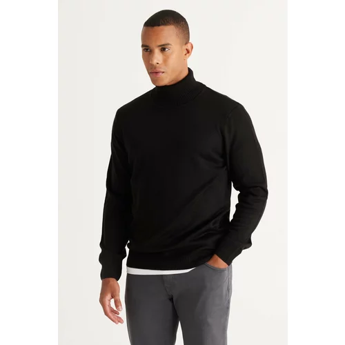 ALTINYILDIZ CLASSICS Men's Black Standard Fit Normal Cut Anti-Pilling Full Turtleneck Knitwear Sweater.