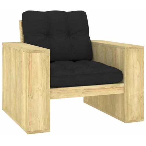 vidaXL Vrtna stolica s crnim jastucima od impregnirane borovine