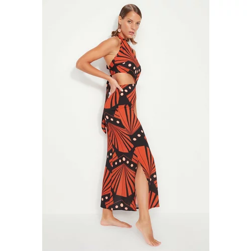 Trendyol Geometric Patterned Maxi Woven Beach Dress with Accessories
