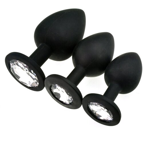 SuperLove Jewel Silicone Butt Plugs Training Kit Black-Clear Cene