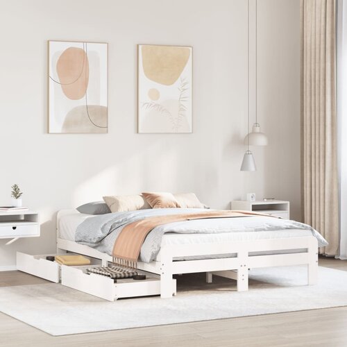 vidaXL Posteljni okvir brez vzmetnice bel 140x190 cm trdna borovina Cene