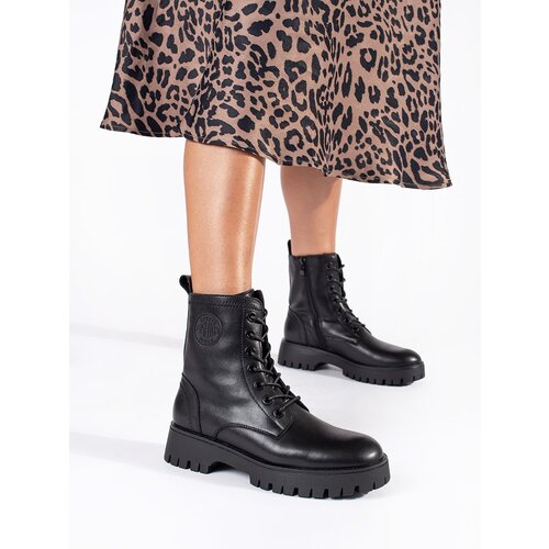 Sergio Leone Women&amp;#039;s black lace-up platform ankle boots by Slike