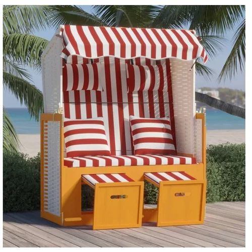  stol za na plažo z blazinami poli ratan in trles rdeč/bel