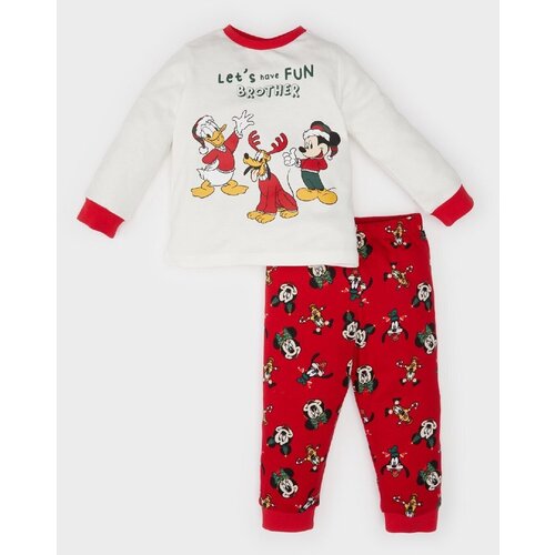 Defacto Baby Boy Disney Mickey & Minnie Christmas Themed Pajama Set Crew Neck Long Sleeve Top Waist La Slike