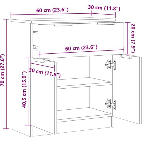 VidaXL Komoda boja hrasta artisan 60x30x70 cm od konstruiranog drva Slike