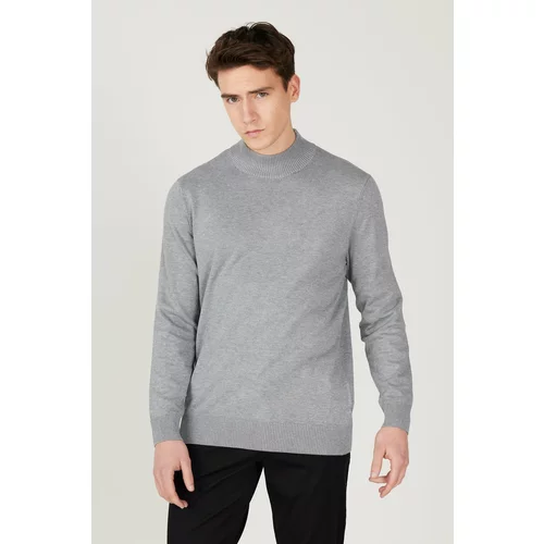 ALTINYILDIZ CLASSICS Men's Gray Melange Standard Fit Normal Cut Half Turtleneck Knitwear Sweater