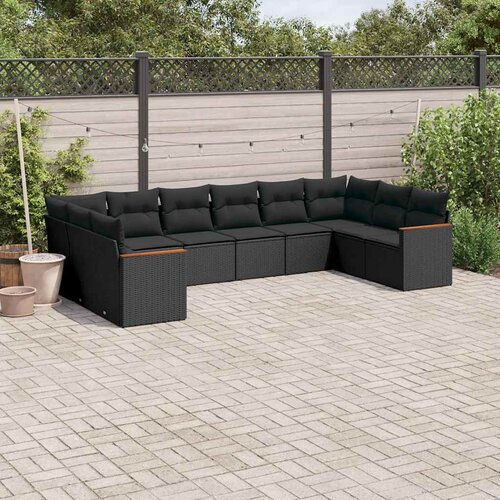  10-dijelni set vrtnih sofa s jastucima crni od poliratana Cijene