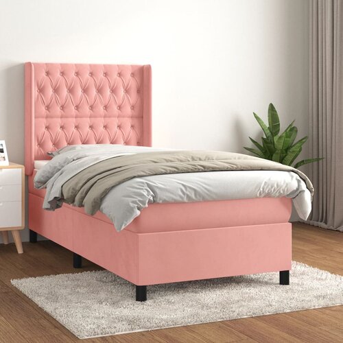 vidaXL Box spring postelja z vzmetnico roza 100x200 cm žamet Cene