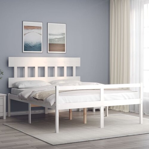 VidaXL Posteljni okvir z vzglavjem bel 160x200 cm trden les Slike