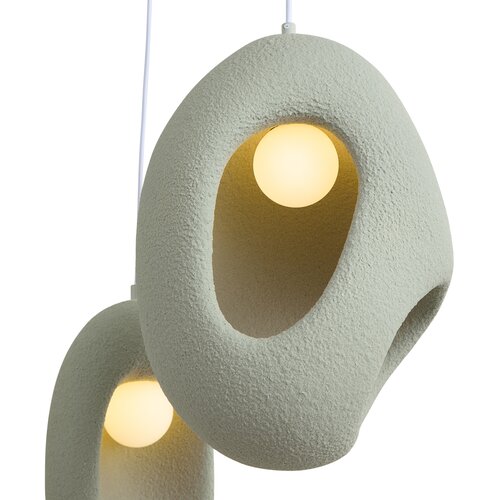 QAZQA Japandi Pendant Lamp White with Organic Light Green Shade 3-Light - Moonstone Slike