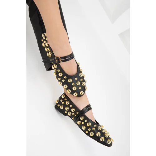 Soho Black-Gold Women's Ballerinas 19675