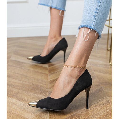 Gemre Black eco-suede pumps with metallic toe Elaza Cene