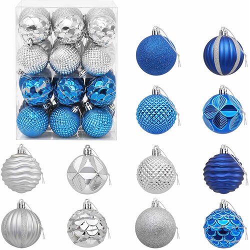  Set božićnih kuglica 36 kom. Plava i srebrna 6 cm Polistiren Slike