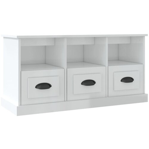 Maison Chic TV omarica - TV stojalo - Televizijska omarica visok sijaj bela 100x35x50 cm inženirski les, (21699848) Slike