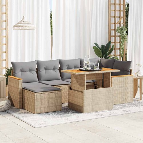 VidaXL 7-dijelni set vrtnih sofa s jastucima bež od poliratana bagrem Slike
