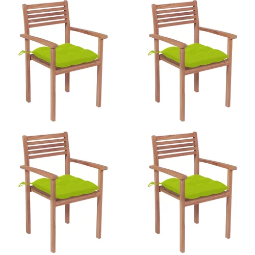  vrtni stoli 4 kosi s svetlo zelenimi blazinami trdna tikovina