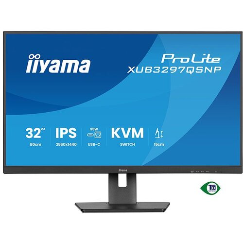 Iiyama 32" ips panel, 2560x1440, 350 cd/m2, usb-c dock (LAN/95W pd/dp-out, kvm), usb 3x3.2+1xC, 1ms mprt, 15cm height adj stand, hdmi, displayport, speakers XUB3297QSNP-B1 Cene