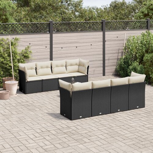  9-dijelni set vrtnih sofa s jastucima crni od poliratana Slike