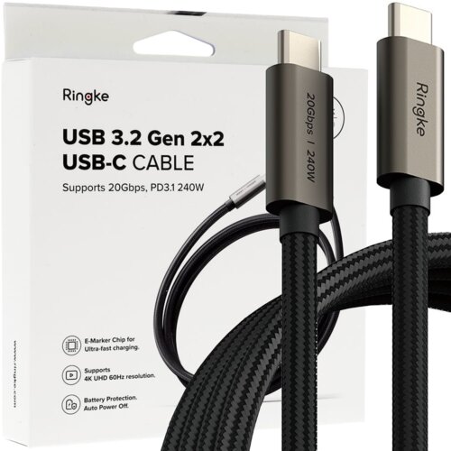 Ringke USB 3.2 GEN 2X2 TYPE-C PD240W 200CM ČRN POLNILNI KABEL, (21980683) Cene