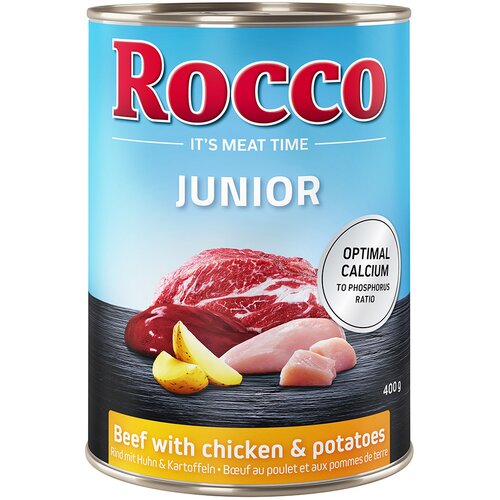 Rocco Varčno pakiranje Junior 24 x 400 g - NOVO: Govedina s pi&amp;scaron;čancem &amp;amp; krompirjem Slike