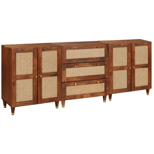 VidaXL Komoda Set 3 pcs Smeđa 180 x 33 x 75 cm Čvrsto drvo manga Slike