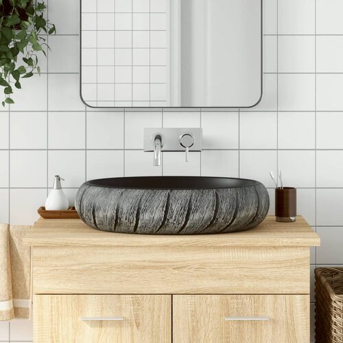 Nadgradni umivaonik crno-sivi ovalni 59x40x15 cm keramički Cijene