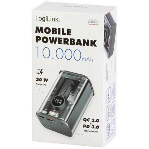 Logilink Power bank 10000 mAh, 1x USB-A, 1x USB-C, sa zaslonom, PD &amp;amp;amp, QC, transp. PA0306 aku-pack 10000 mAh Li-Ion prozirna Slike