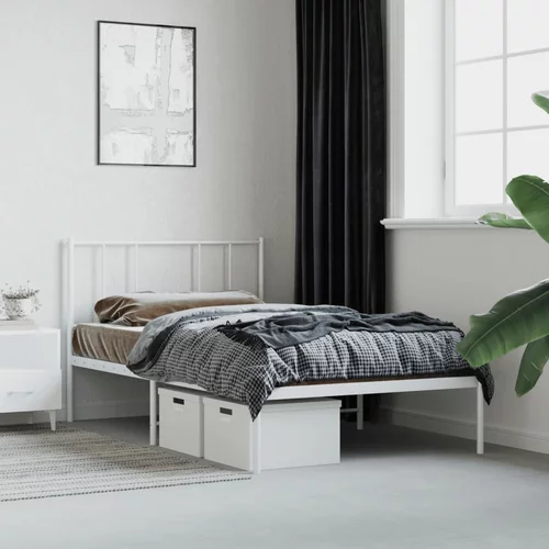 vidaXL Metalni okvir za krevet s uzglavljem bijeli 75x190 cm