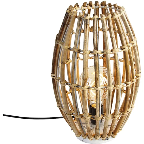 QAZQA Podeželska namizna svetilka bambus z belo - Canna Capsule