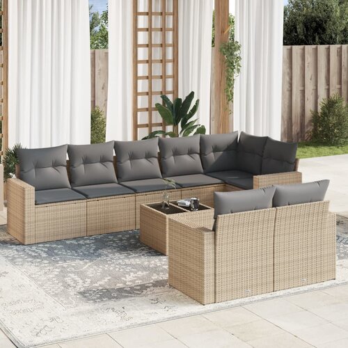 VidaXL 9-dijelni set vrtnih sofa s jastucima bež od poliratana Slike