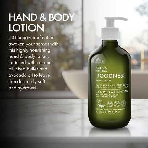 Baylis &amp;amp; Harding Goodness Awaken Senses mlijeko za ruke i tijelo s osvježavajućim učinkom parfemi Lime, Mint &amp;amp; Eucalyptus 500 ml Slike