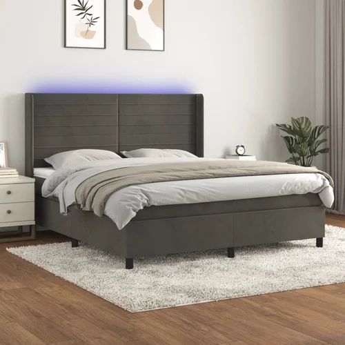  box spring s madracem LED tamnosivi 180x200 cm baršun