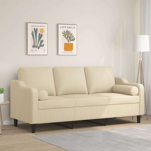 VidaXL Trosjed s ukrasnim jastucima krem 180 cm od tkanine Slike