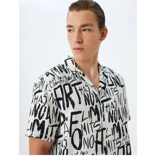 Koton Slogan Printed Shirt Short Sleeve Viscose